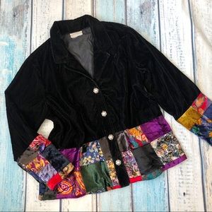 Coldwater Creek Jacket Black Velour Patchwork EC